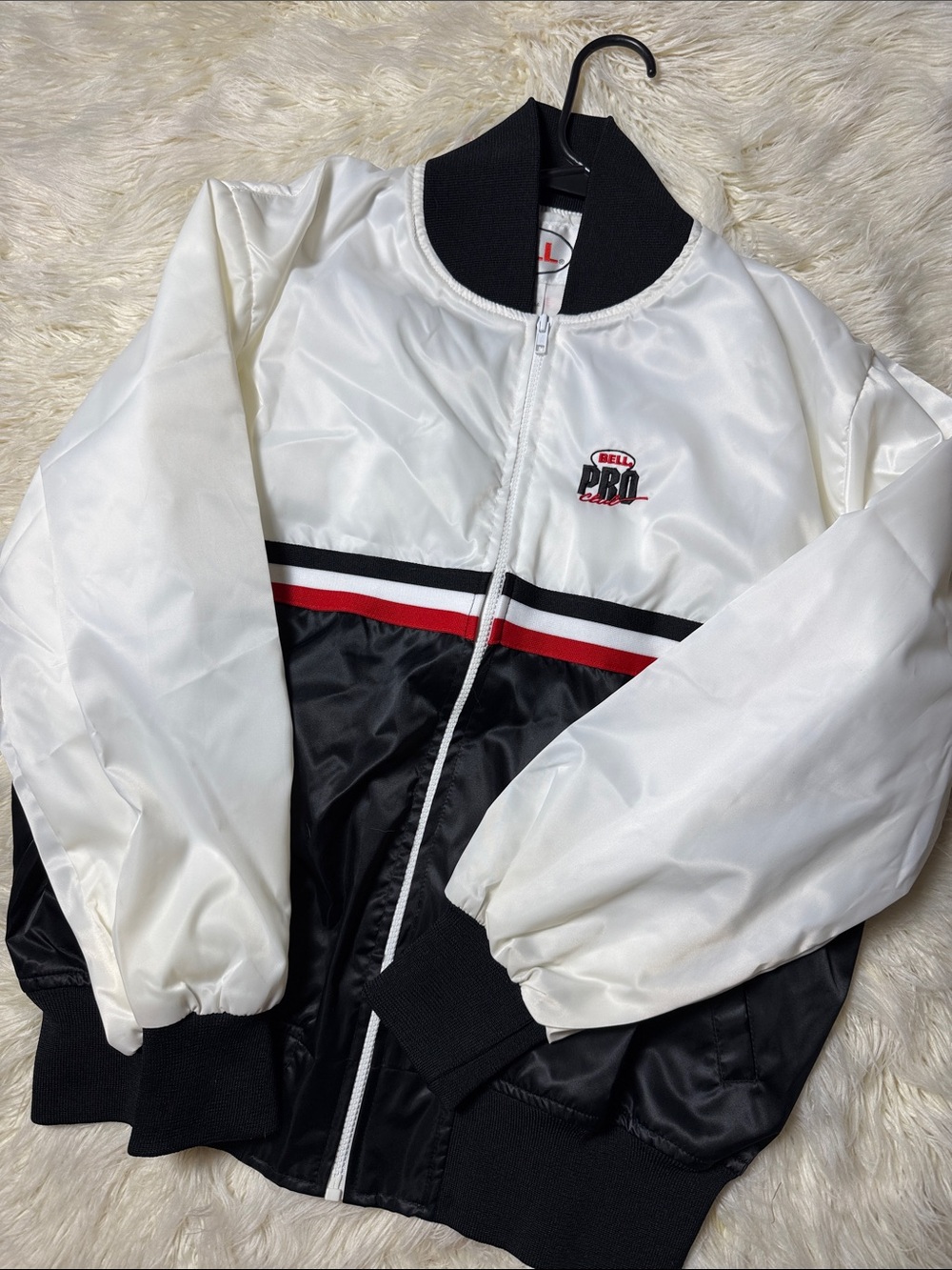 Bell Pro Two-Tone White & Black Bomber Jacket with Red Trim
